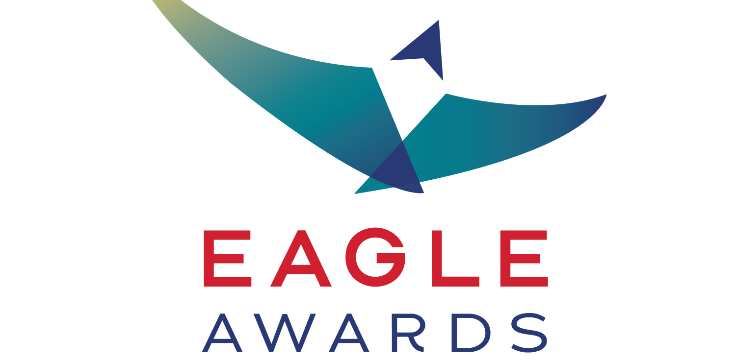 Eagle Awards logo with stylized blue gradient eagle, red and blue text